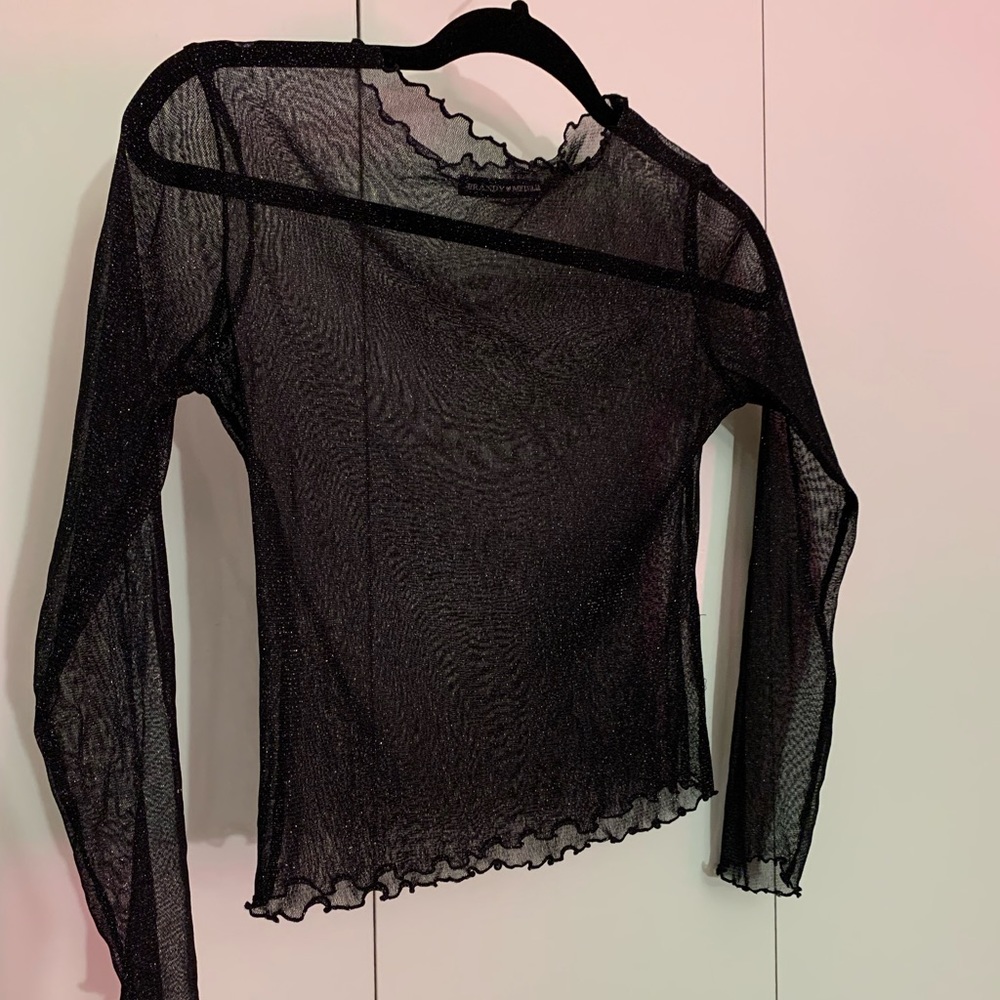 Brandy Melville cropped fitted sheer sparkly black long sleeved tee